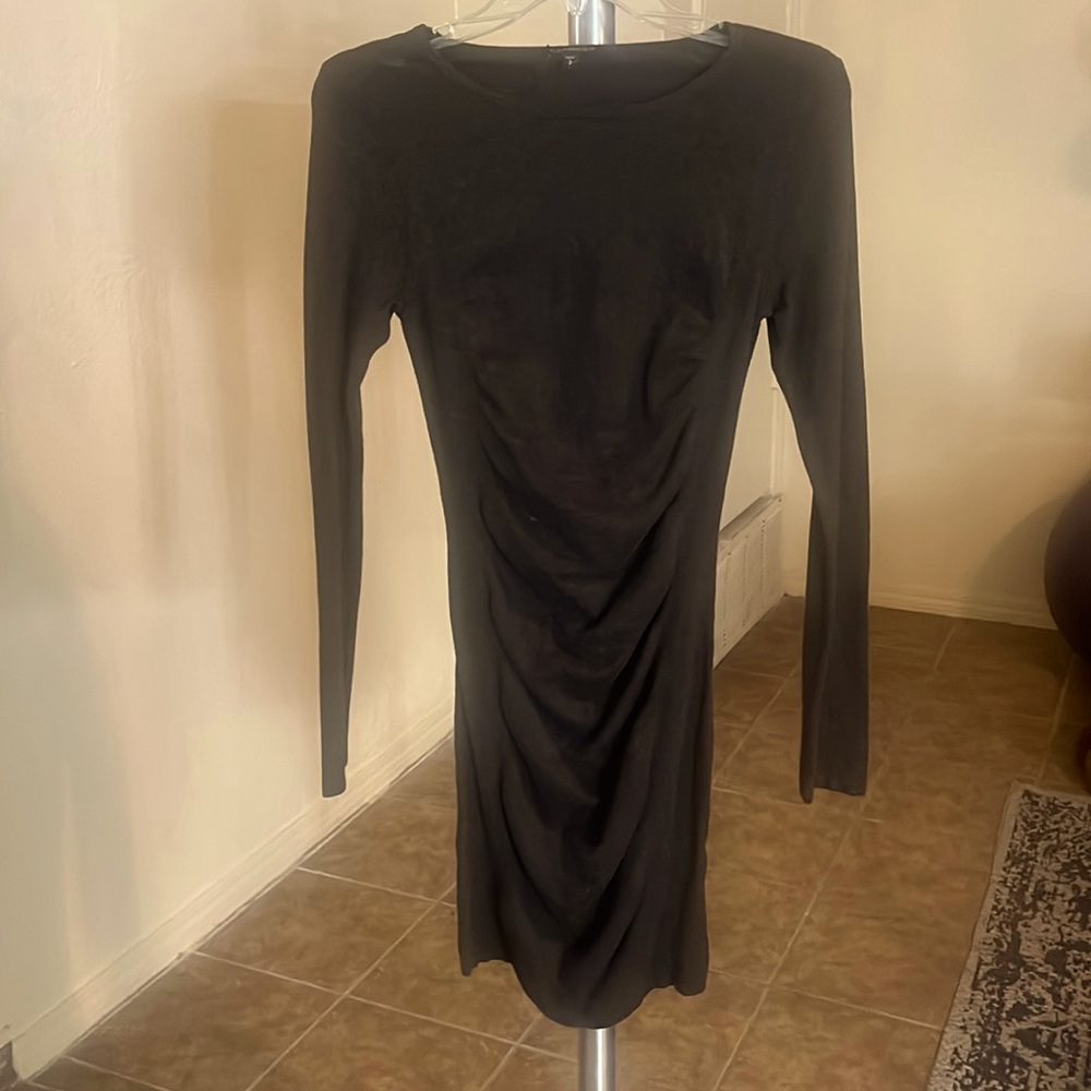 Ruched hunter green sweater dress